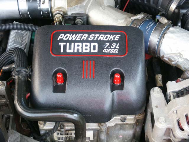 Ford Power Stroke Turbo 7.3L Diesel engine cover with red accents