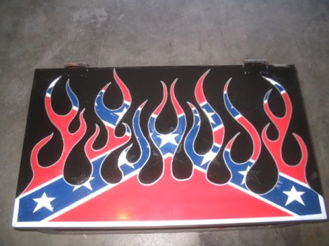 1981 Ford Bronco - Custom lid painted with flames and confederate flag graphics.