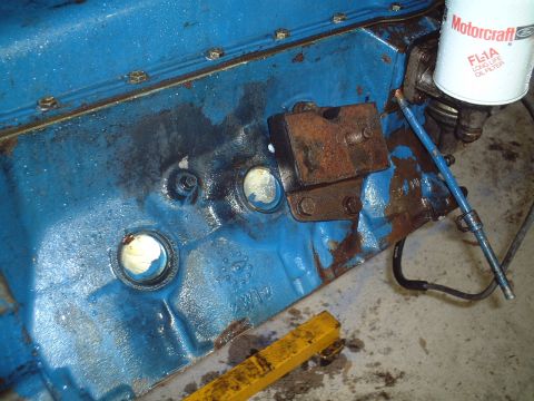 1967 Ford Galaxie - Close-up of engine mount and freeze plugs.