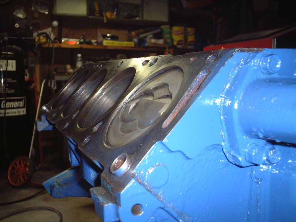 Close-up of bores (getting ready to install head gaskets).