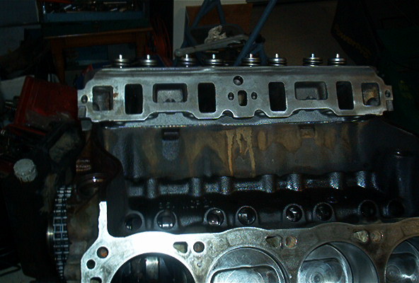 Engine block and cylinder head with valve springs visible