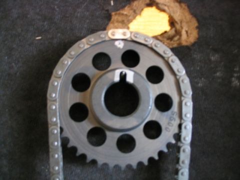 1986 Ford F-150 - A close-up view of a vehicle's timing chain and gear assembly.