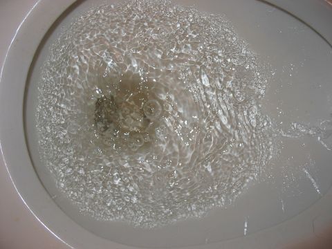 1988 Ford Bronco - Water swirls in a toilet bowl, creating ripples and bubbles as it drains.