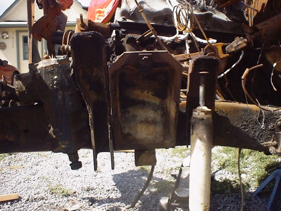 Burnt chassis and engine components