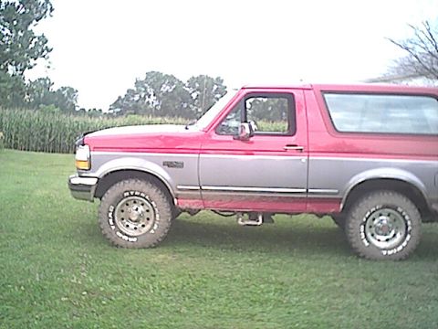 1994 Ford Bronco - This two-tone Ford Bronco is seen from the side, with a cornfield in the background.