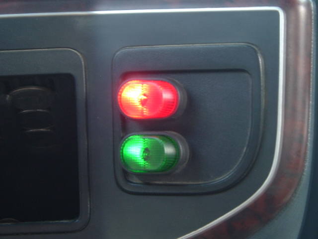 green for driving lights; red for reverse