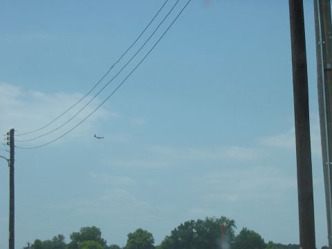 1988 Ford Bronco - An airplane is visible in the sky above trees and power lines.