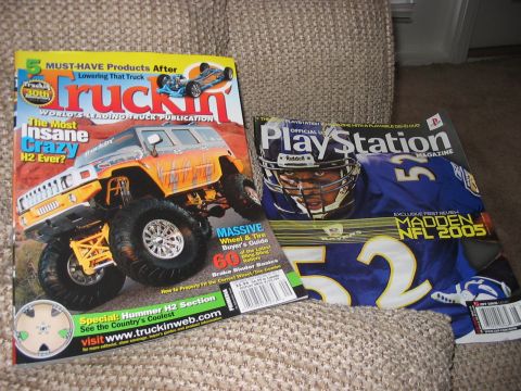 1988 Ford Bronco - Two magazines, Truckin' and PlayStation Magazine, are placed on a couch.