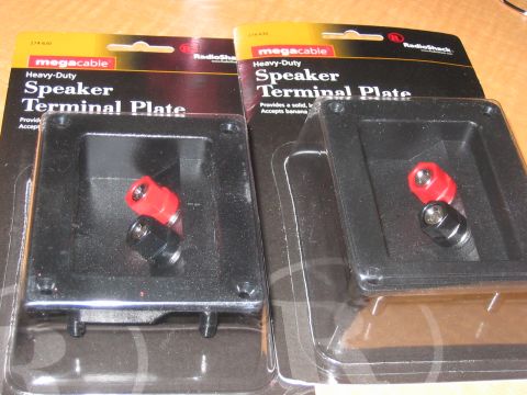 1988 Ford Bronco - Two heavy-duty speaker terminal plates from RadioShack are shown in their packaging.
