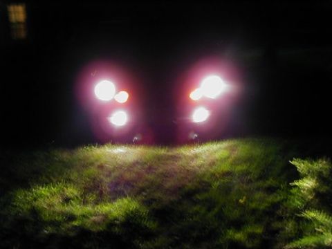 1997 Ford Taurus - Headlights shine brightly on a grassy area in the dark, with a watermark for Supermotors.net visible.
