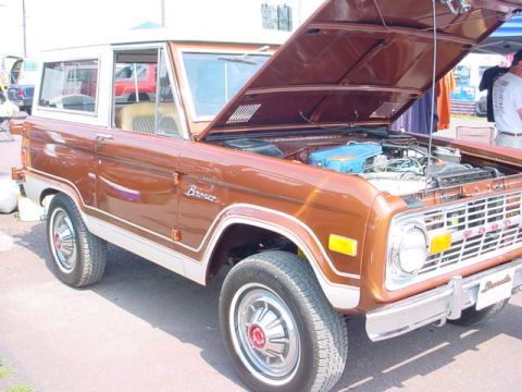 1979 Ford Bronco - This classic Ford Bronco is displayed with its hood up, revealing the engine compartment.