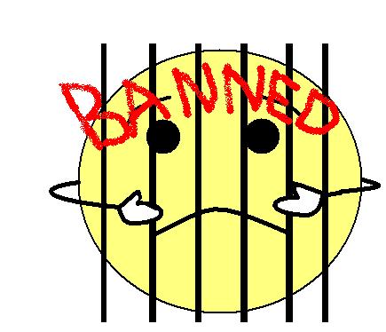 1998 Ford Crown Victoria - A cartoon smiley face is depicted behind bars, with the word BANNED scrawled across it in red.