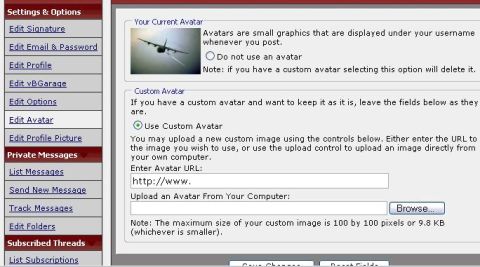 1988 Ford Bronco - This is a screenshot of a website's settings page, displaying options for user avatars.