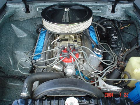 1978 Ford Mustang II - The engine bay shows a V8 engine with aftermarket blue valve covers and a large air filter.