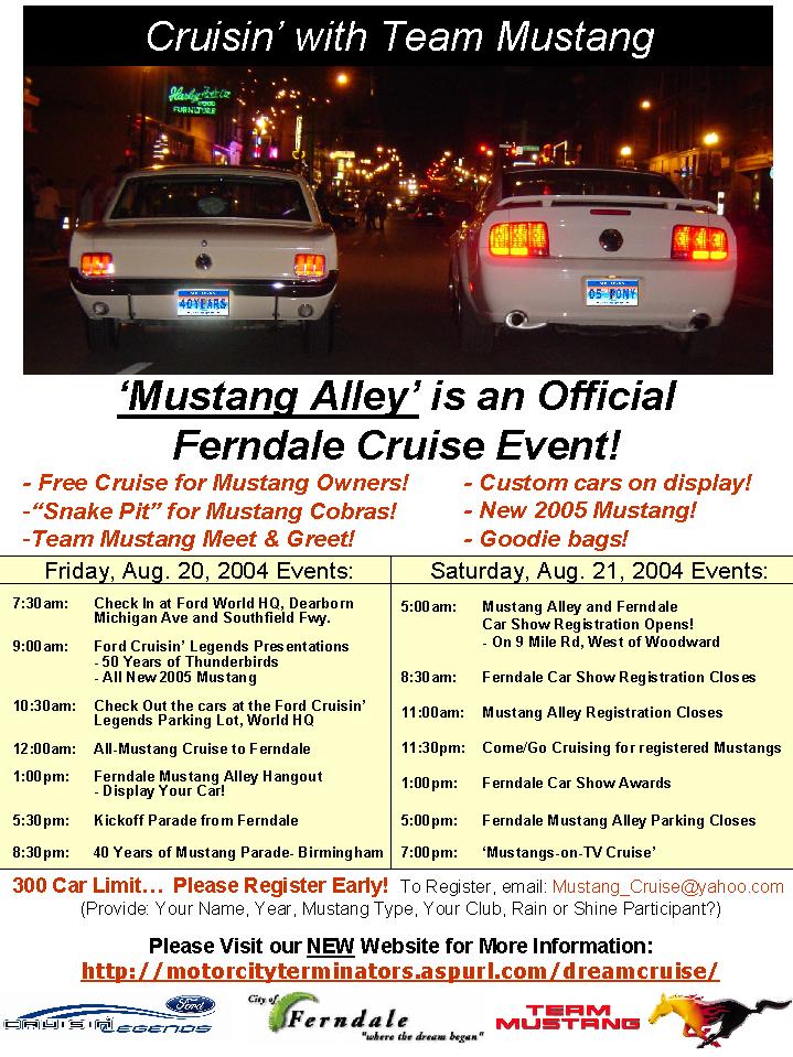 Cruisin' with Team Mustang flyer for Mustang Alley at the 2004 Ferndale Cruise with classic and 2005 Mustangs