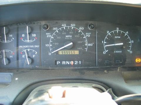 1995 Ford Bronco - The dashboard displays various gauges, including a speedometer and tachometer, with the odometer showing 999999.9 miles.