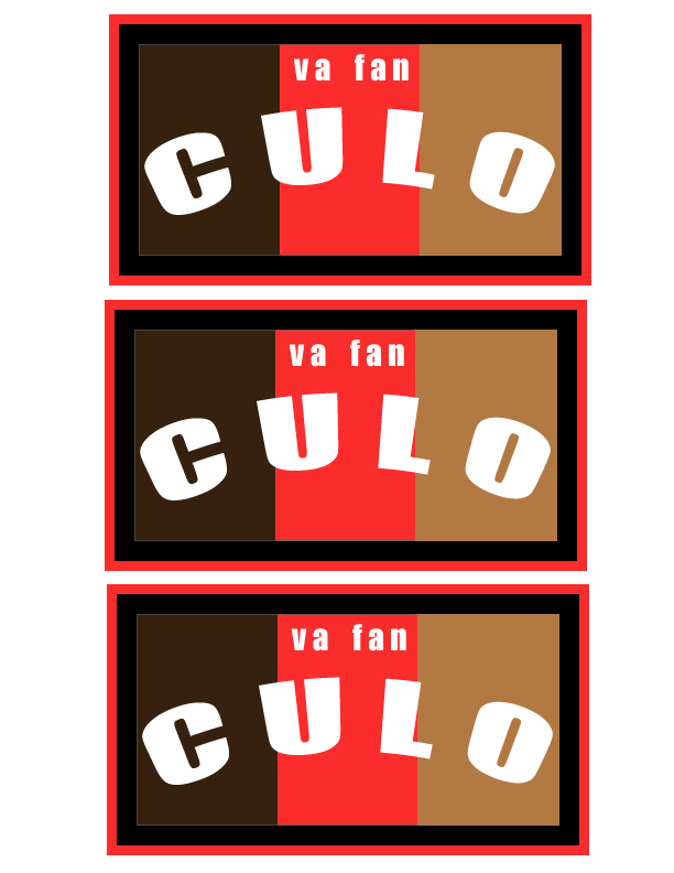 Three identical rectangular stickers with text 'va fan CULO' and a 'supermotors.net' watermark