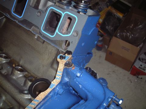 1967 Ford Galaxie - Close-up of the RTV at the corner of the gaskets.
