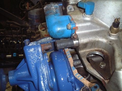 1967 Ford Galaxie - Strategically aligning the intake with the water pump.