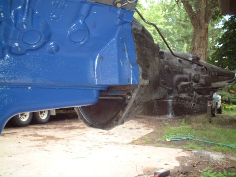 1967 Ford Galaxie - Engine block and transmission assembly, likely being worked on or installed.
