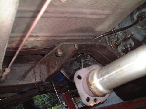 1967 Ford Galaxie - Underbody view of the trans and one of the header collectors.