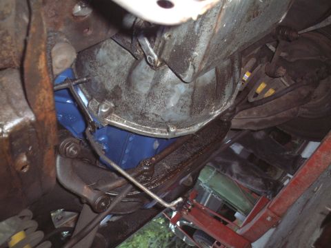 1967 Ford Galaxie - Shift linkage still needing to be attached (this will get done after the headers get installed).