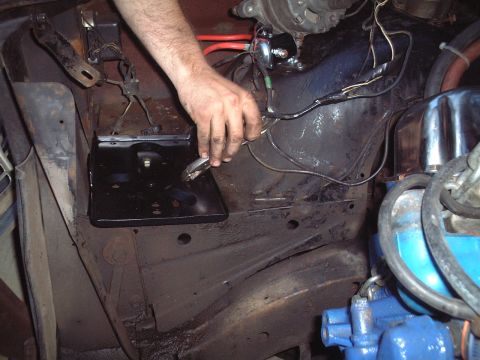 1967 Ford Galaxie - Installing the new battery tray.