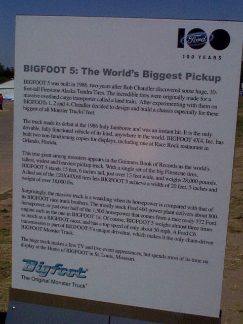 1999 Ford Taurus - Document describes Bigfoot 5, the world's biggest pickup, built by Bigfoot 4X4, Inc.