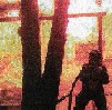 1998 Ford Crown Victoria - A person is visible in silhouette against a bright, warm-toned background, partially obscured by trees.