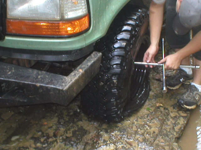 D'oh!!  Just 5 minutes into the creek and Blaze sliced his tire.