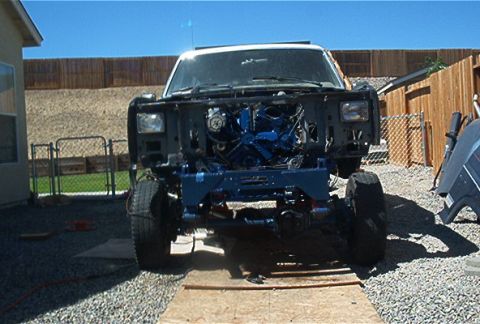 1986 Ford Bronco - This 1987 Ford Bronco is undergoing repairs with its front end dismantled.