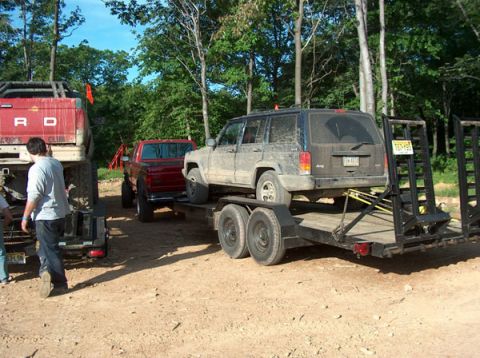 1995 Ford Bronco - Ken's Jeep on the trailer after his tranny let go.