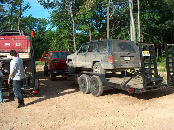 Ken's Jeep on the trailer after his tranny let go.