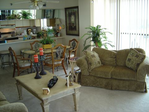 1986 Ford Bronco - Interior view of a living room and dining area with furniture and plants.