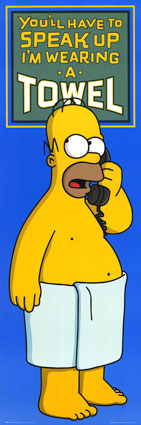 1996 Ford Bronco - Homer Simpson is depicted on the phone, wrapped in a towel, with a humorous message above him and a website address at the bottom.