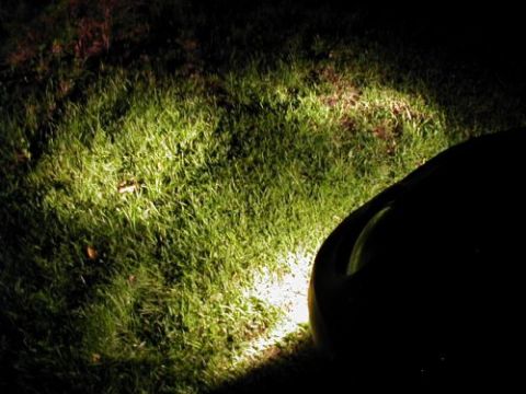 1997 Ford Taurus - A car's headlight illuminates a patch of grass at night, with a website logo visible in the corner.