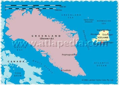 1988 Ford Bronco - This map displays geographical locations in the North Atlantic, including Greenland and Iceland.