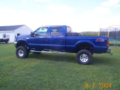 1978 Ford Bronco - This blue Ford F-250 Super Duty pickup truck is shown from the side, FX4 Off Road badging.