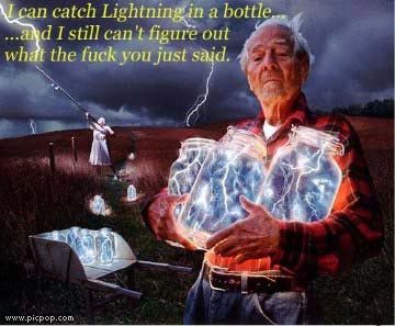 1996 Ford Bronco - An old man carries jars of lightning, with a humorous quote overlayed on the image.