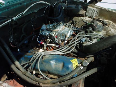 1973 Ford Ranchero - Close-up view of an engine bay, showing various components and wiring.
