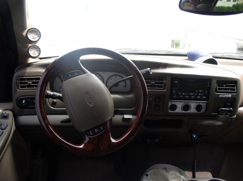 2000 Ford Excursion - Grant steering wheel ring 2 gauge pod w/tranny & water temp APC white face gauge overlay