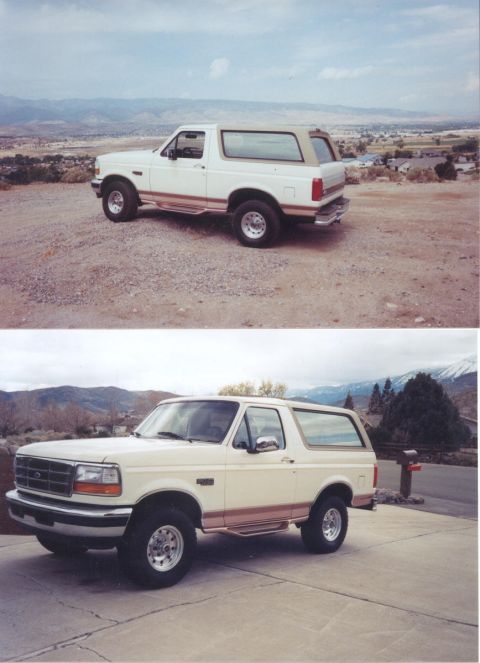 1995 Ford Bronco - This 1995 Ford Bronco is shown from the front three-quarter view, parked on a paved surface.