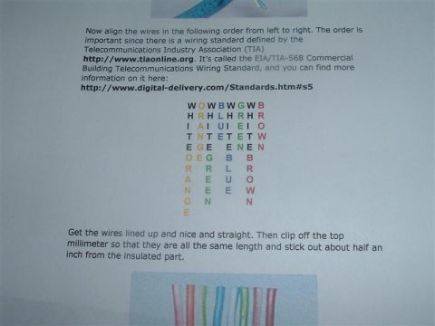 2000 Honda Accord - Instructions and diagram for aligning and preparing networking wires according to TIA standards.