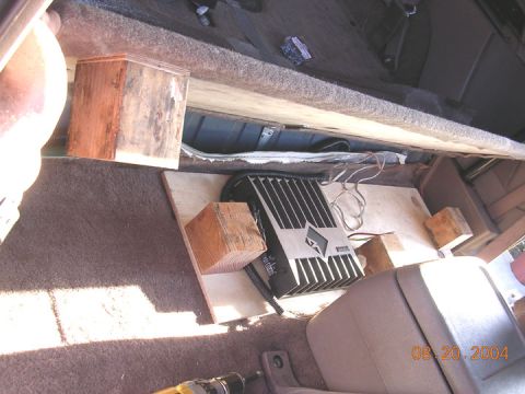 1994 Ford Bronco - I made a deck, that will hold both amps (when I am done) on one side, and secured the shelf supports to the deck. the deck is secured to th…