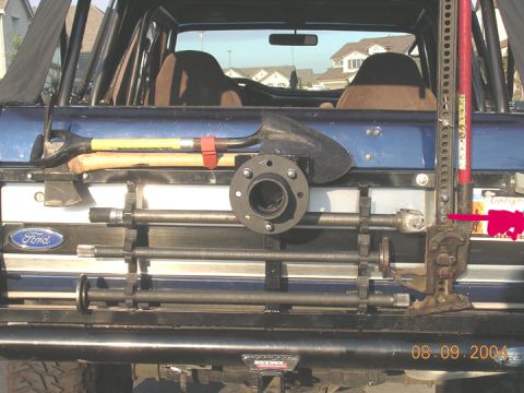 1994 Ford Bronco - Here is how my tire carrier looks. the old 5 on 5.5 tire carrier has been changed to 8 on 6.5, and now carriers my spare spindle and hub, a…