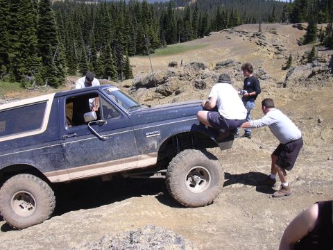 1991 Ford Bronco - Jeff and Mark holding the front end down after it started skyward.