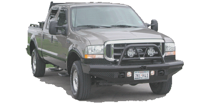 2003 Ford Excursion - A gray Ford F-150 pickup truck is shown from the front, an aftermarket bumper.