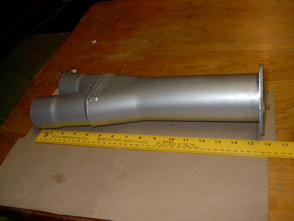 For those about to build.  Here's the Flowmaster 2 into 1 Y connection pipe.  Wish I'd shot the insides, it's truly a work of art so far as flow goes. At $34 it's also a deal.  Your pipe bender will thank you bigtime.