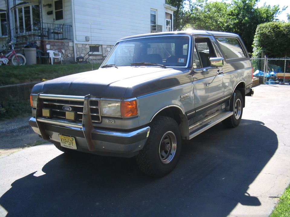 Ford Bronco parked in driveway, front end visible