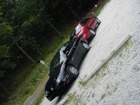 1997 Ford Taurus - Two cars are parked on a gravel surface with trees in the background.